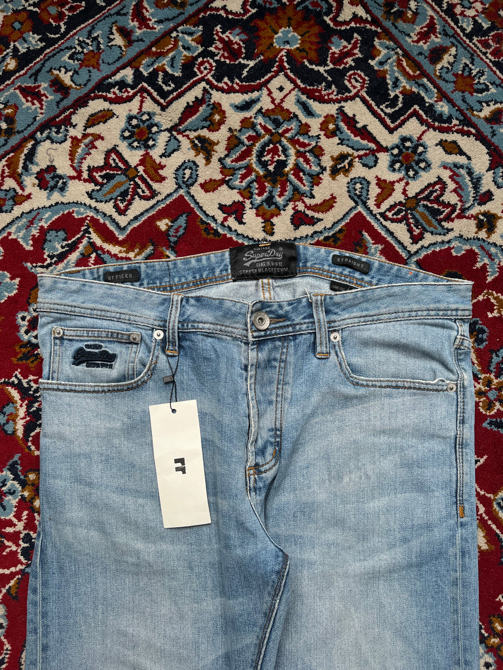 Superdry Vintage Officer Straight Fit Light Washed Jeans - 36
