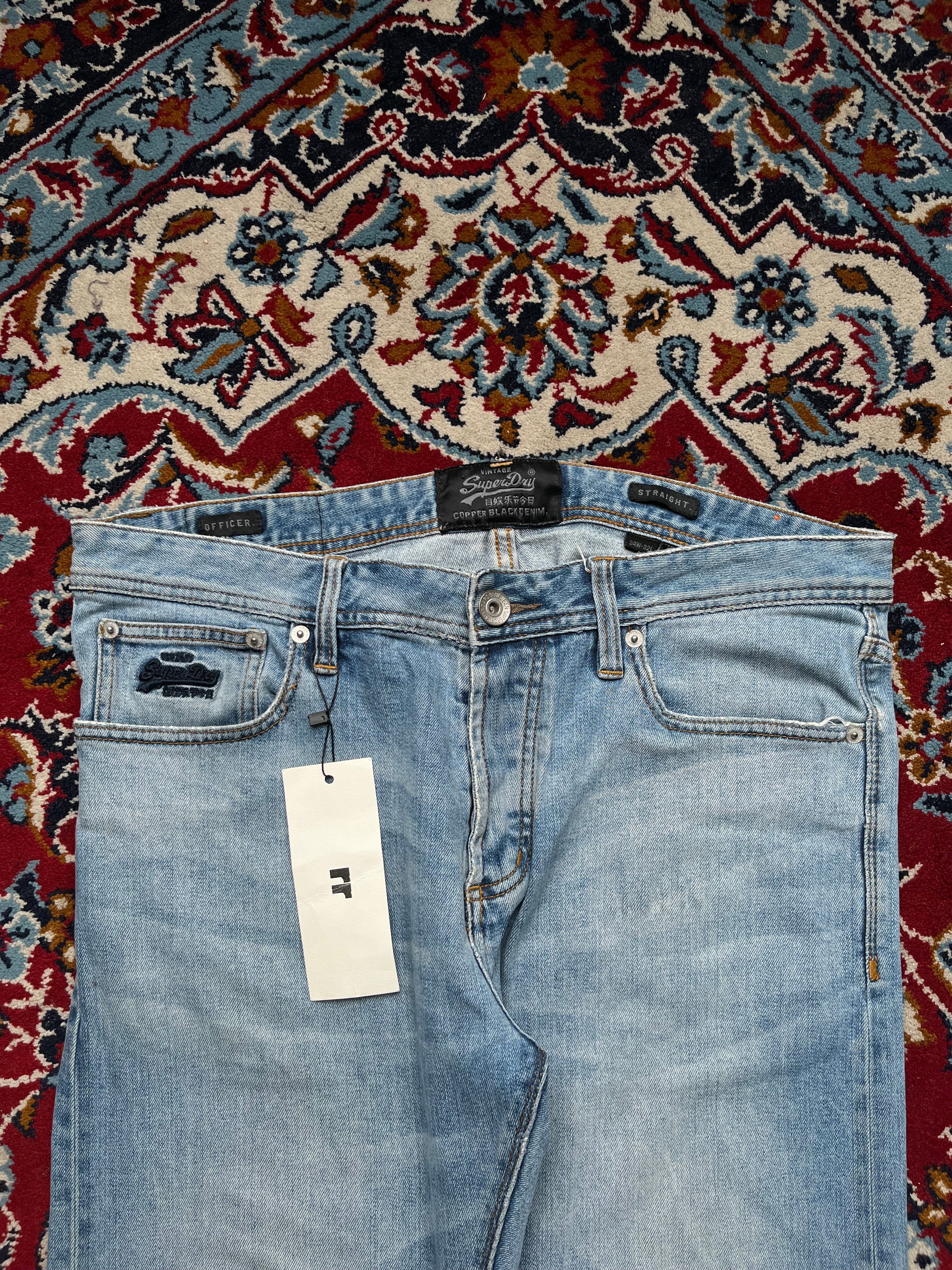 Superdry Vintage Officer Straight Fit Light Washed Jeans - 36