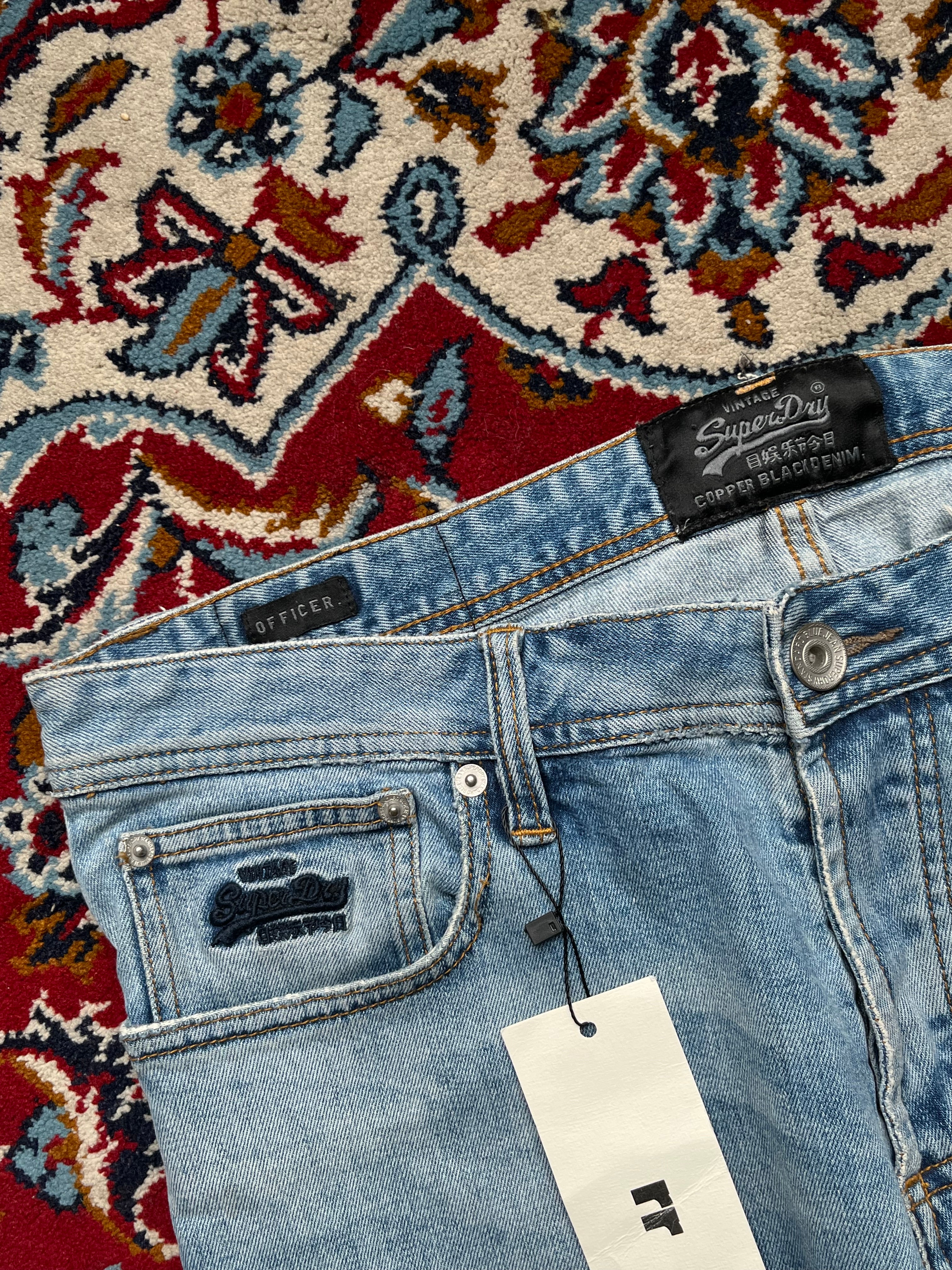 Superdry Vintage Officer Straight Fit Light Washed Jeans - 36