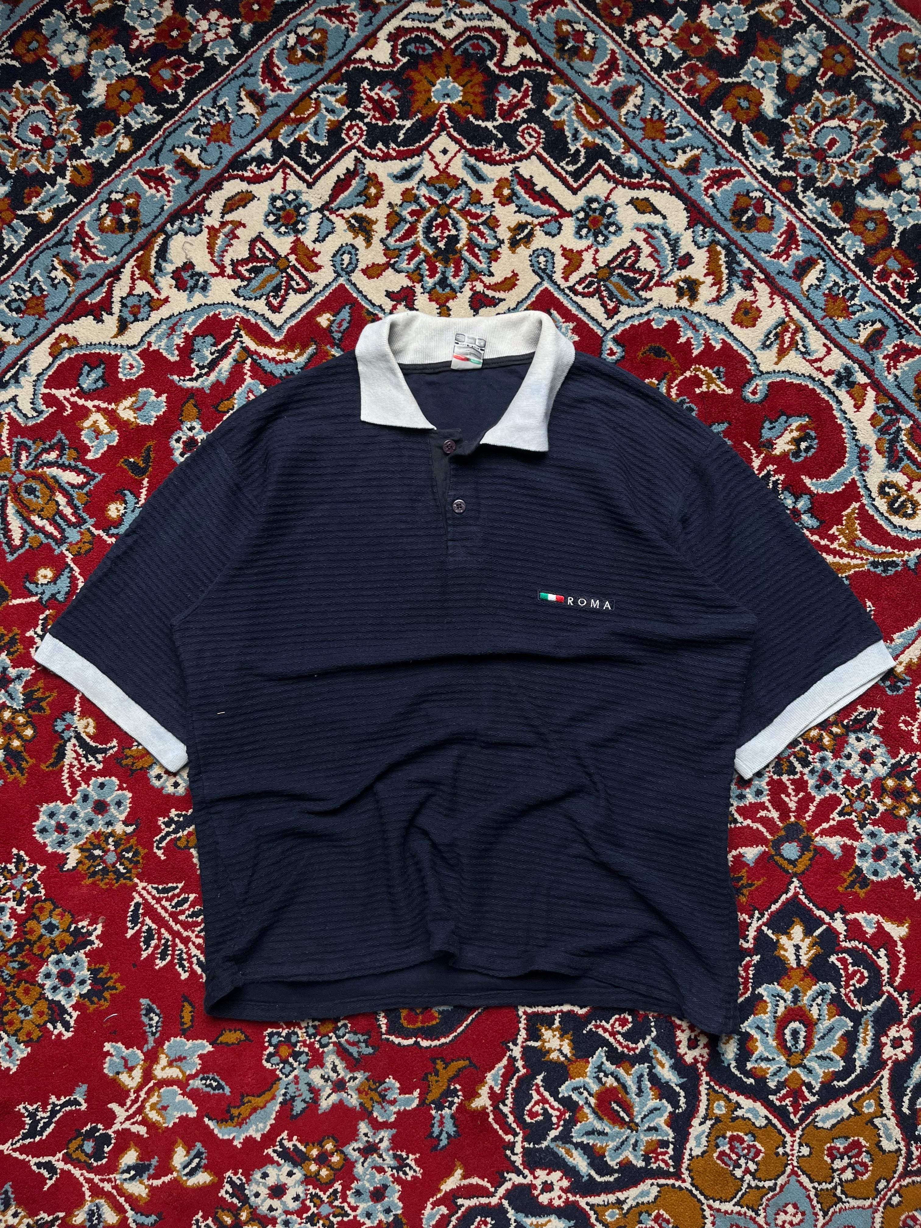 EMM&DI Navy Blue Textured Roma Polo TEE - M