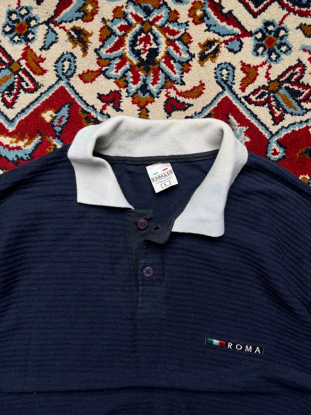 EMM&DI Navy Blue Textured Roma Polo TEE - M