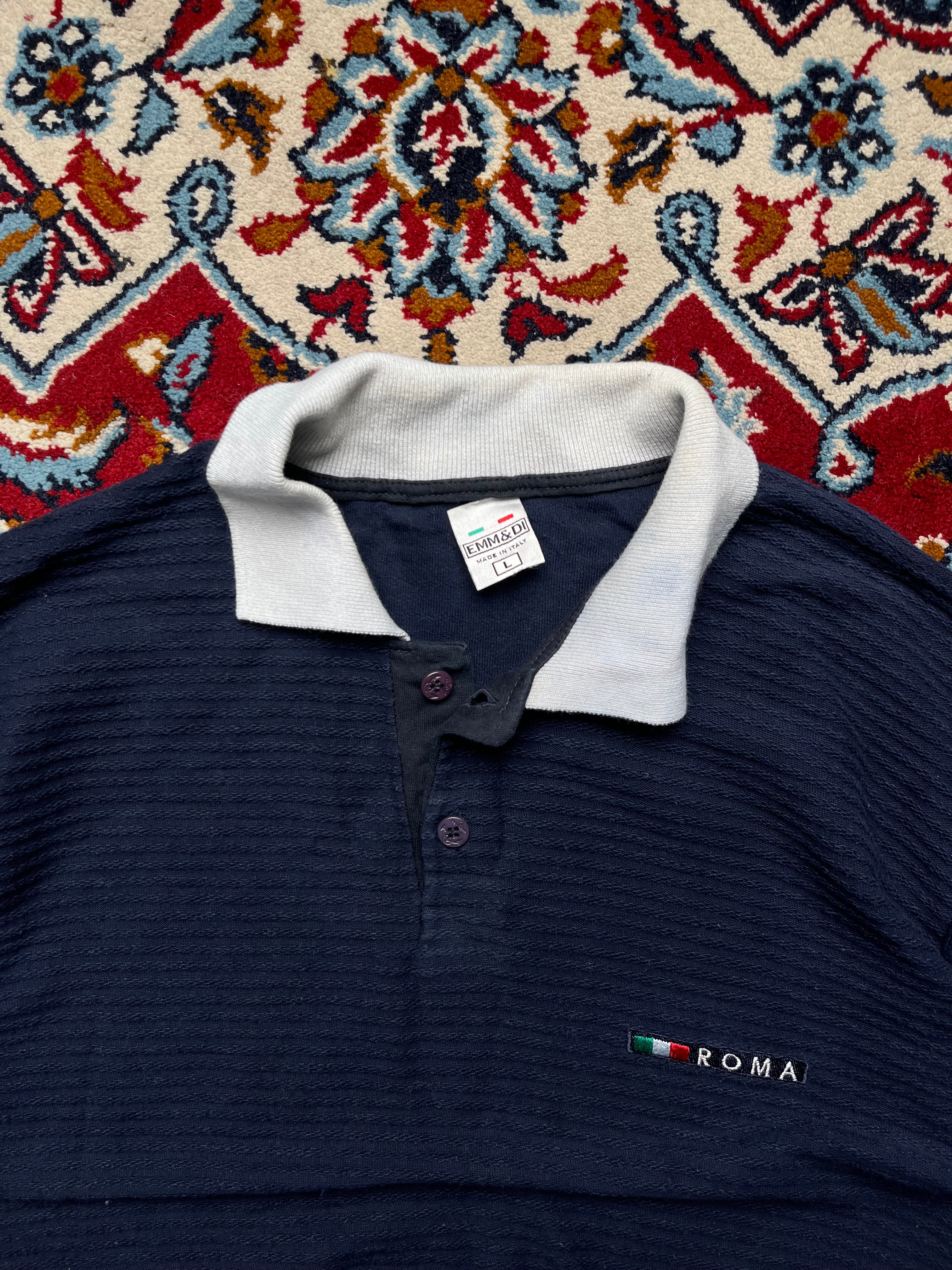 EMM&DI Navy Blue Textured Roma Polo TEE - M
