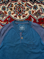 DIESEL Teal Blue Raglan Long Sleeve Henley Shirt - M