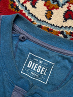 DIESEL Teal Blue Raglan Long Sleeve Henley Shirt - M