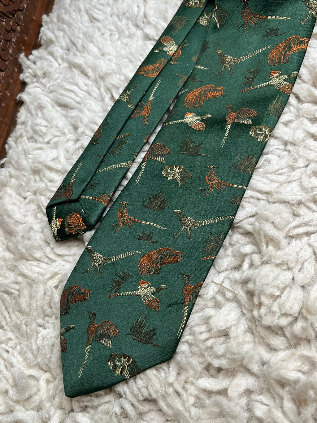 Vintage Melliard of London Green Flying Pheasant Duck Hunting Motif Tie