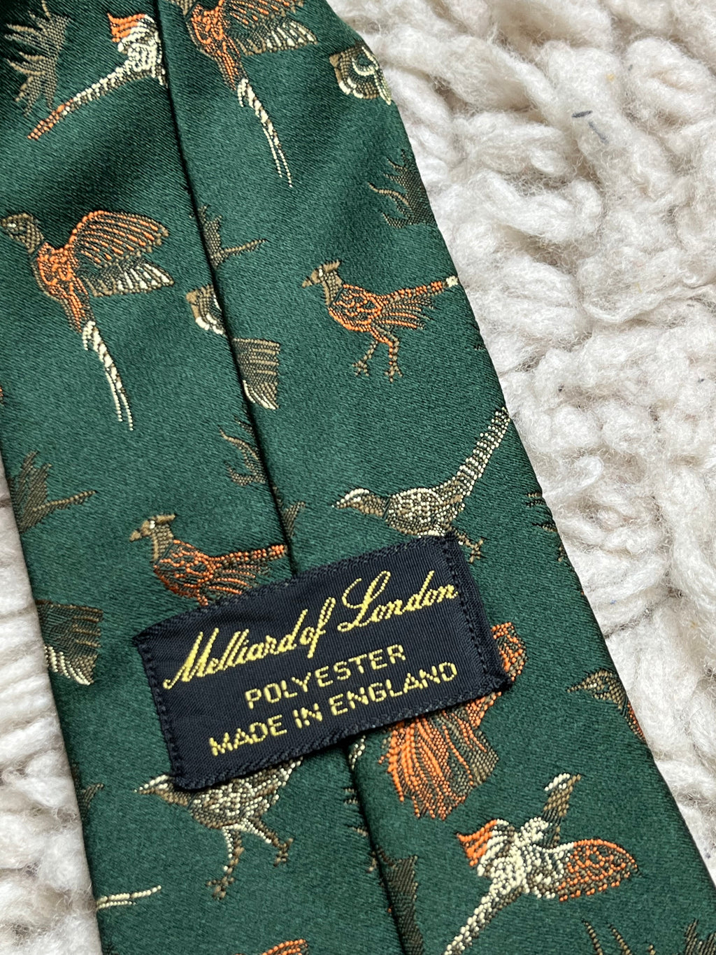 Vintage Melliard of London Green Flying Pheasant Duck Hunting Motif Tie