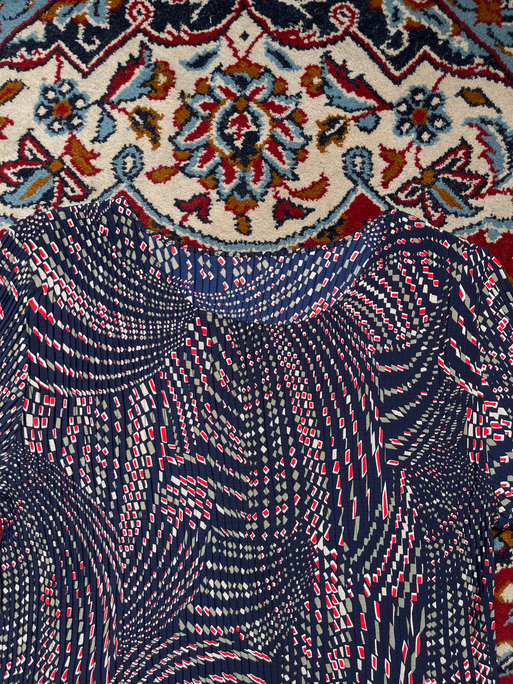 Vintage Japanese Geometric Optical Print Pleated Dress - M