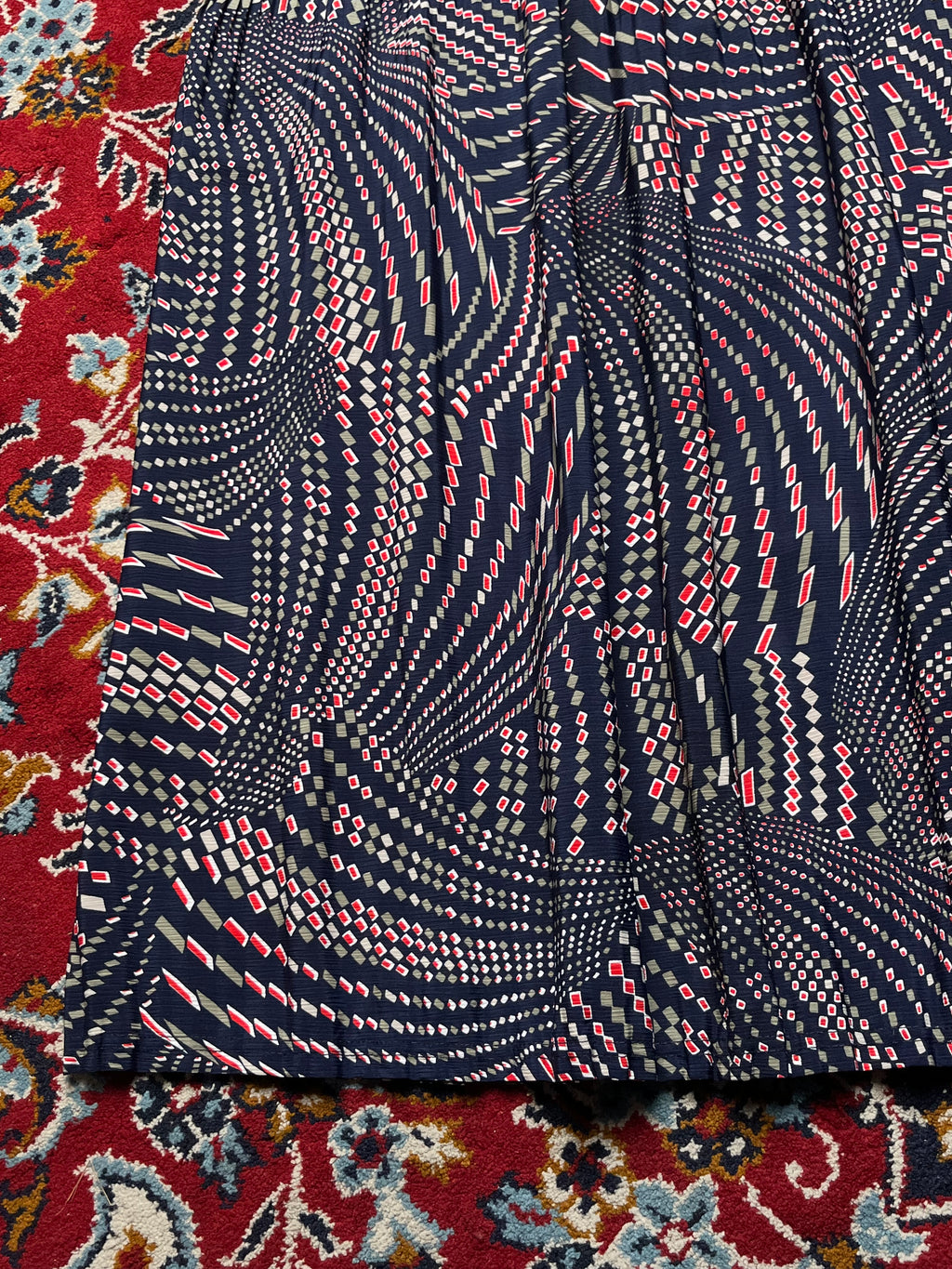 Vintage Japanese Geometric Optical Print Pleated Dress - M