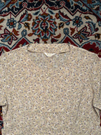 Vintage Beige Floral Button Front Dress - M