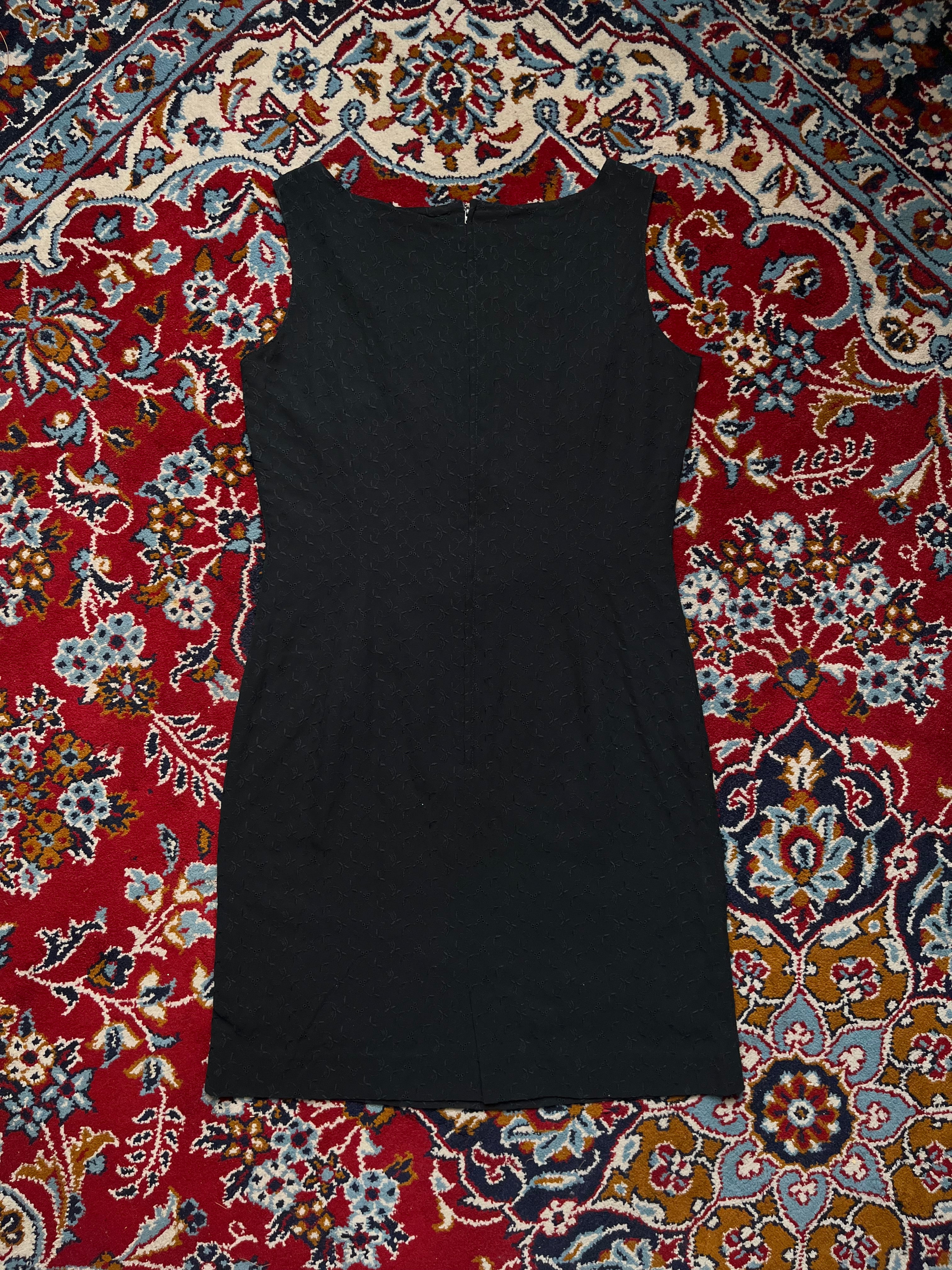 Vintage DIVONNE Black Embroidered Floral Sheath Sleeveless Dress - M