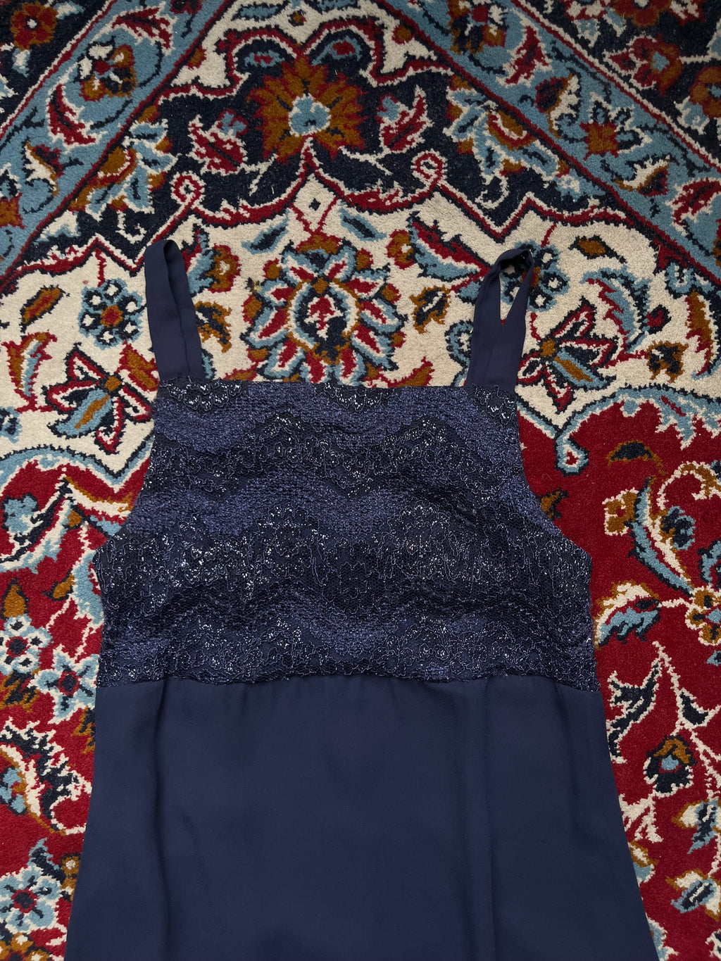 Vintage Rhapsody Navy Blue Beaded Lace Dress - S