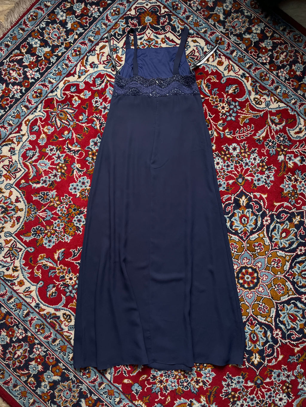 Vintage Rhapsody Navy Blue Beaded Lace Dress - S
