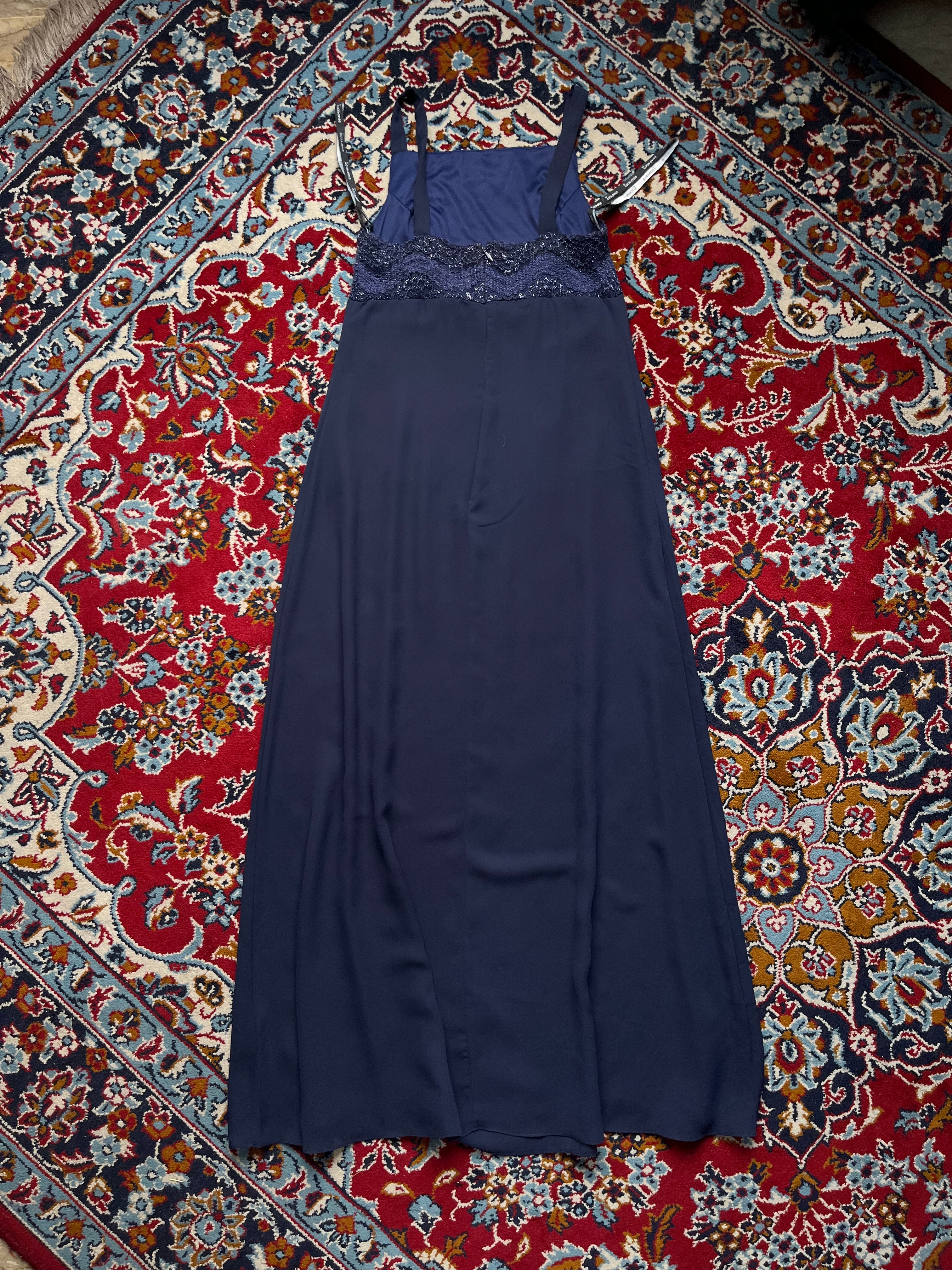 Vintage Rhapsody Navy Blue Beaded Lace Dress - S