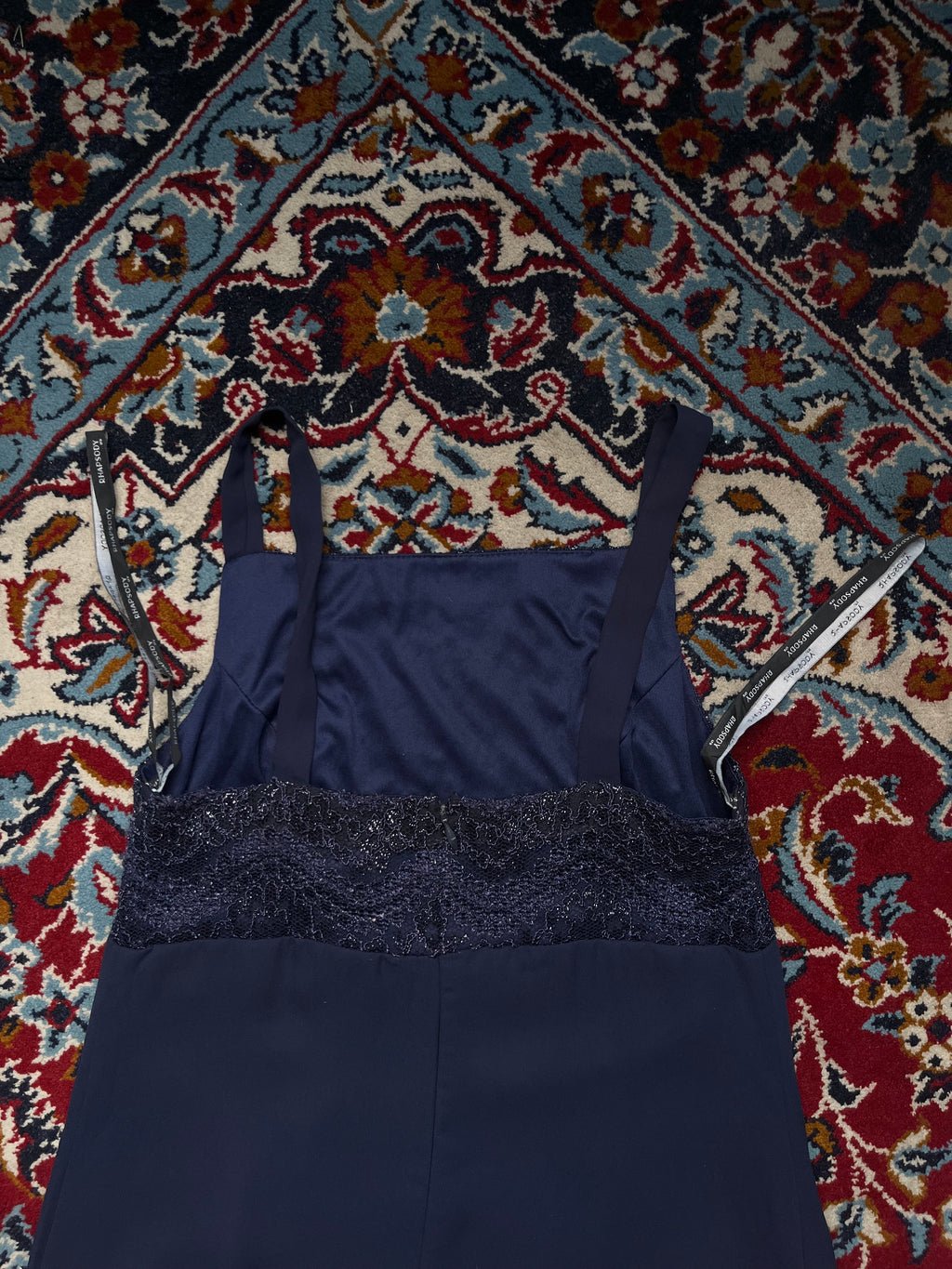 Vintage Rhapsody Navy Blue Beaded Lace Dress - S