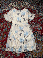 ZhuoWeiYi Floral Chiffon Flutter Sleeve Cream Dress - S