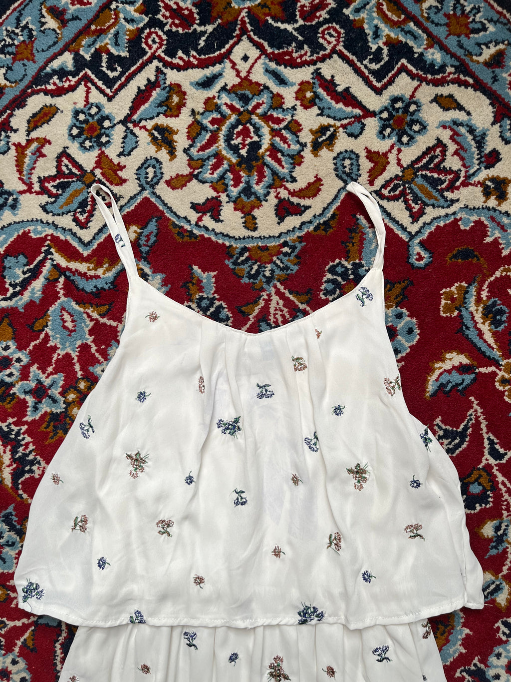 CHIP CLIP Floral Embroidered Tiered Cami White Dress - S