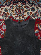 Women Black Crinkled Floral Jacquard Sleeveless Dress - M