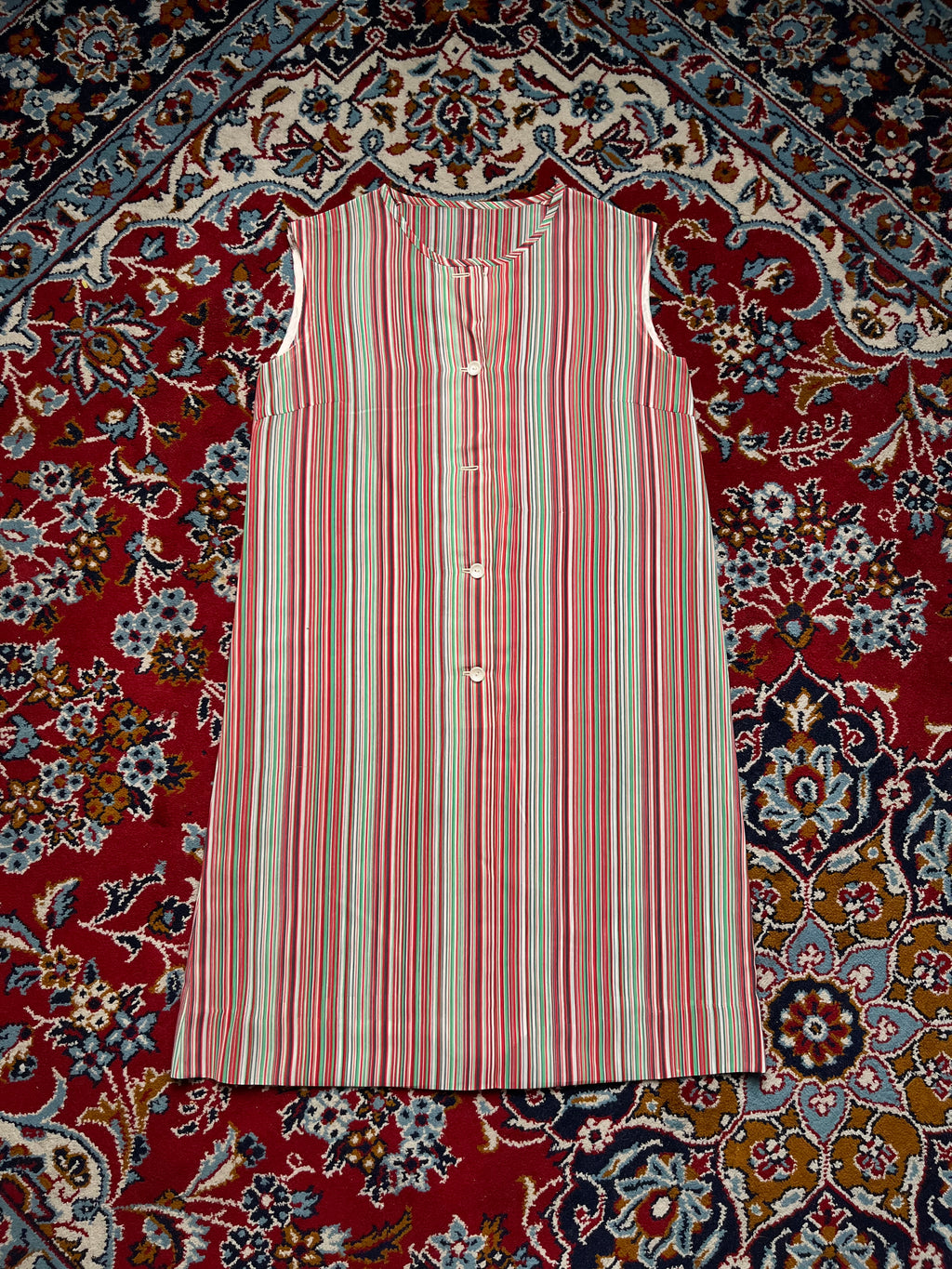 Vintage Vertical Striped Sleeveless Dress - M