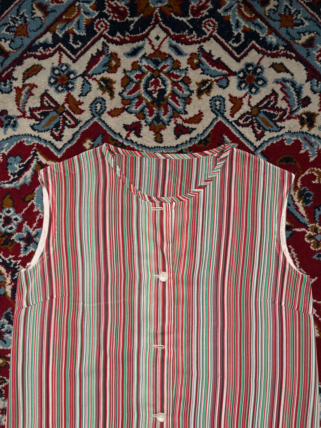 Vintage Vertical Striped Sleeveless Dress - M