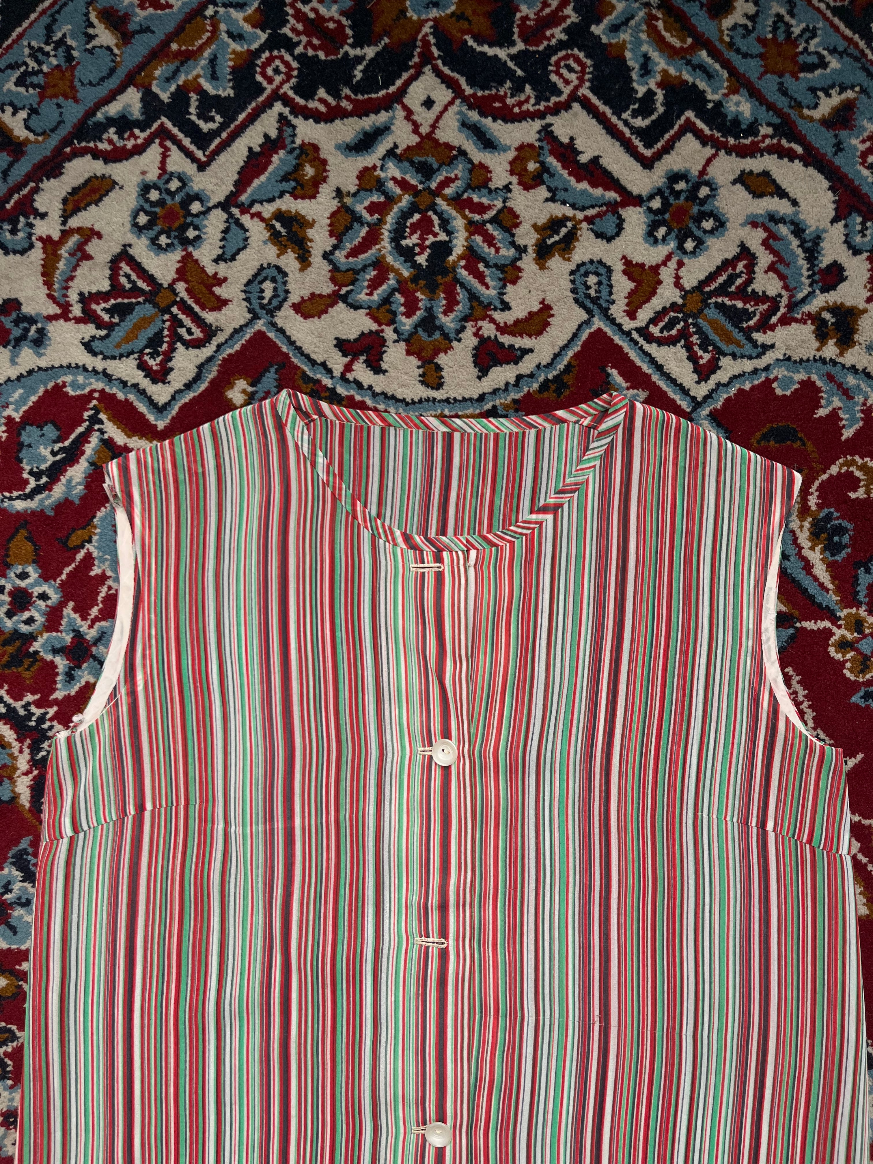 Vintage Vertical Striped Sleeveless Dress - M
