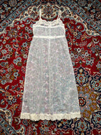 Heather Sheer Mesh Floral Embroidered Cami White Dress - S