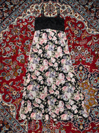 Vintage Floral Chiffon Cami Black Lace Dress - S