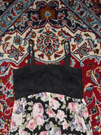 Vintage Floral Chiffon Cami Black Lace Dress - S