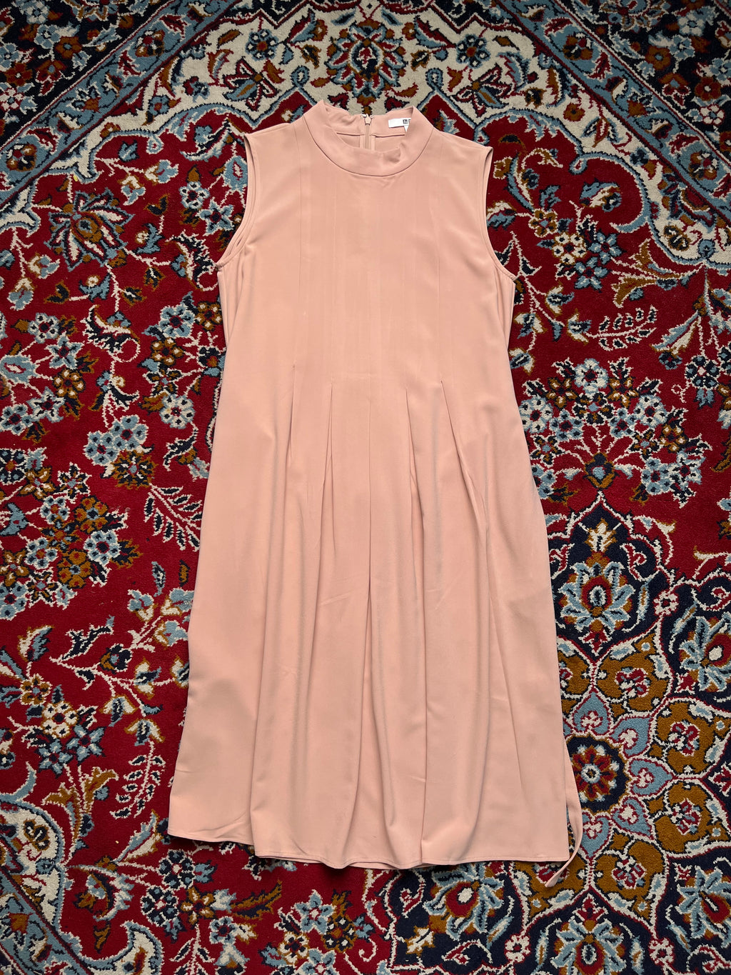 Uniqlo Women Pink Mock Neck Sleeveless Pleated Dress - M