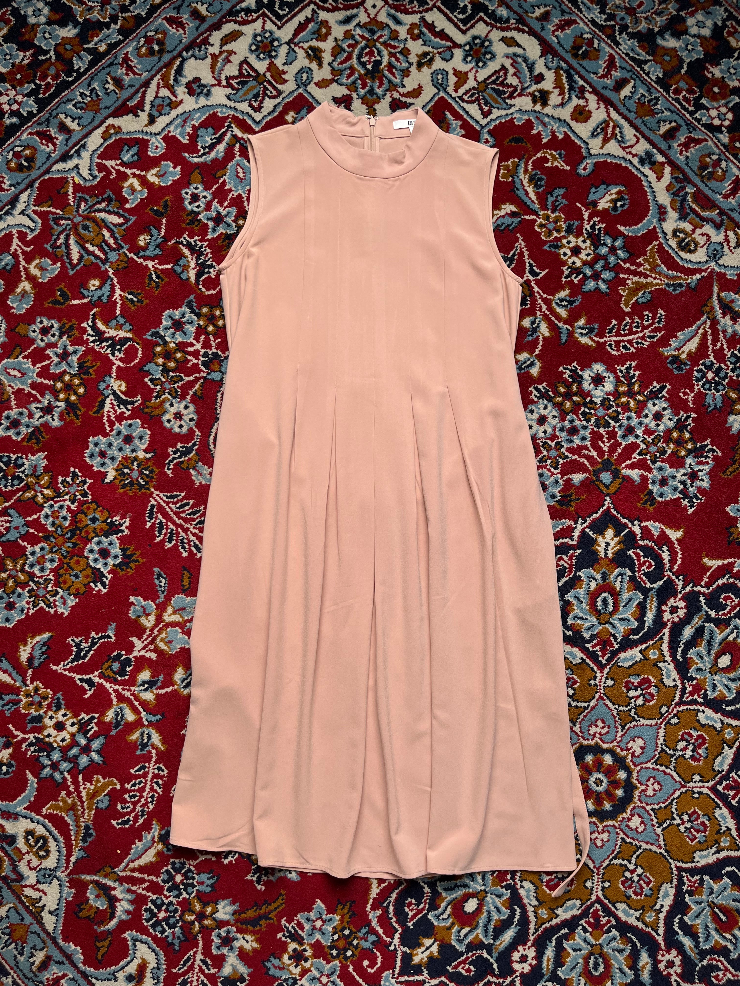 Uniqlo Women Pink Mock Neck Sleeveless Pleated Dress - M