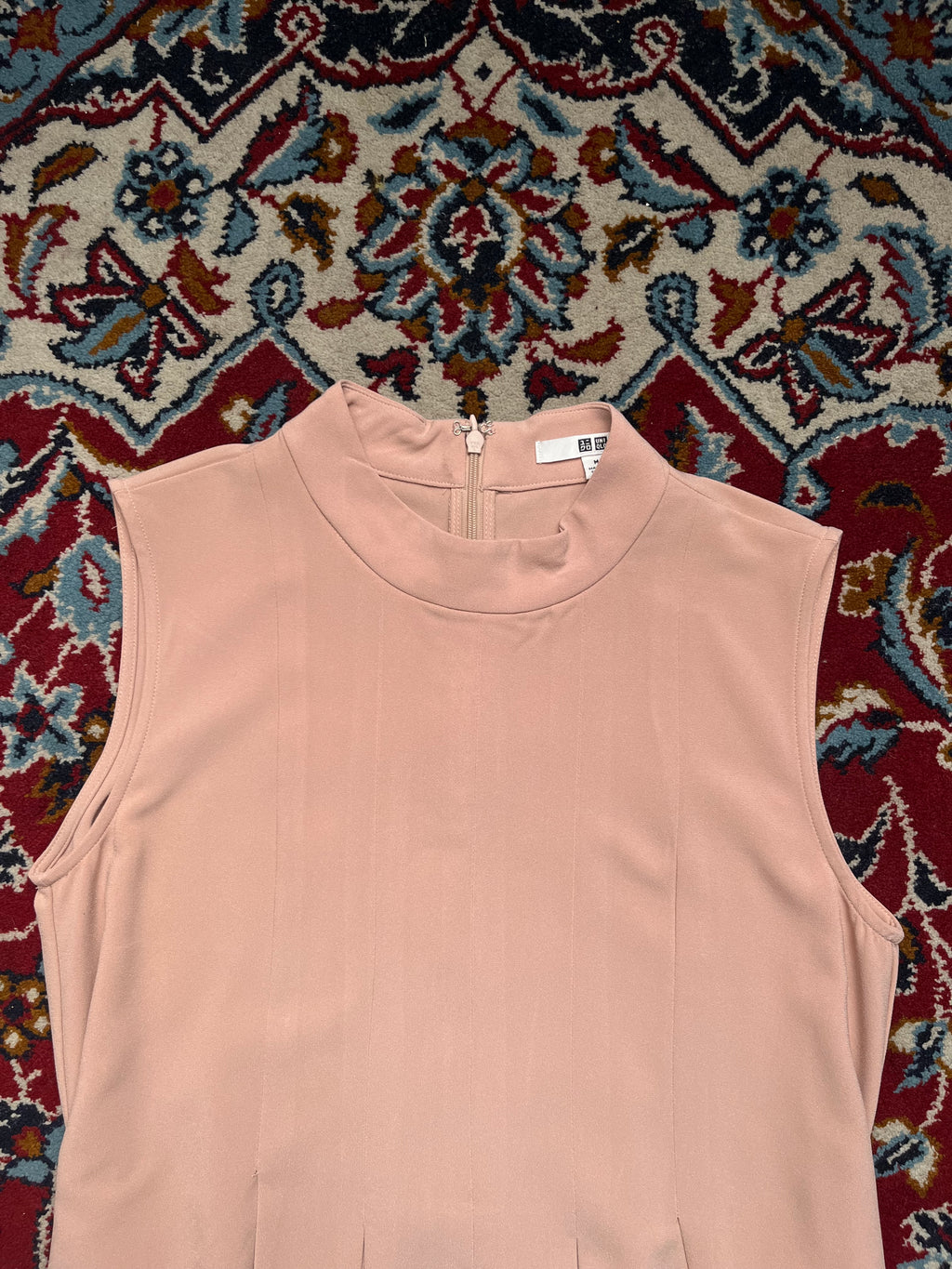 Uniqlo Women Pink Mock Neck Sleeveless Pleated Dress - M