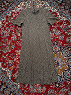 Vintage Micro Floral Leaf Print High Neck Dress - L