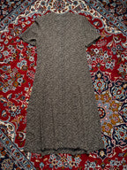 Vintage Micro Floral Leaf Print High Neck Dress - L