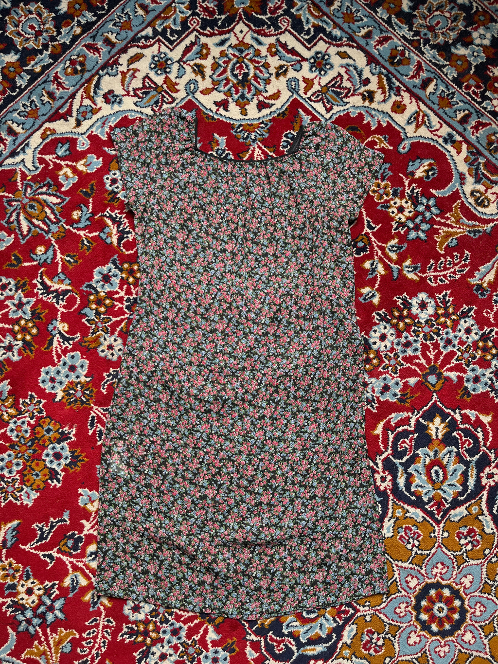 Vintage Micro Floral Print Square Neck Dress - M