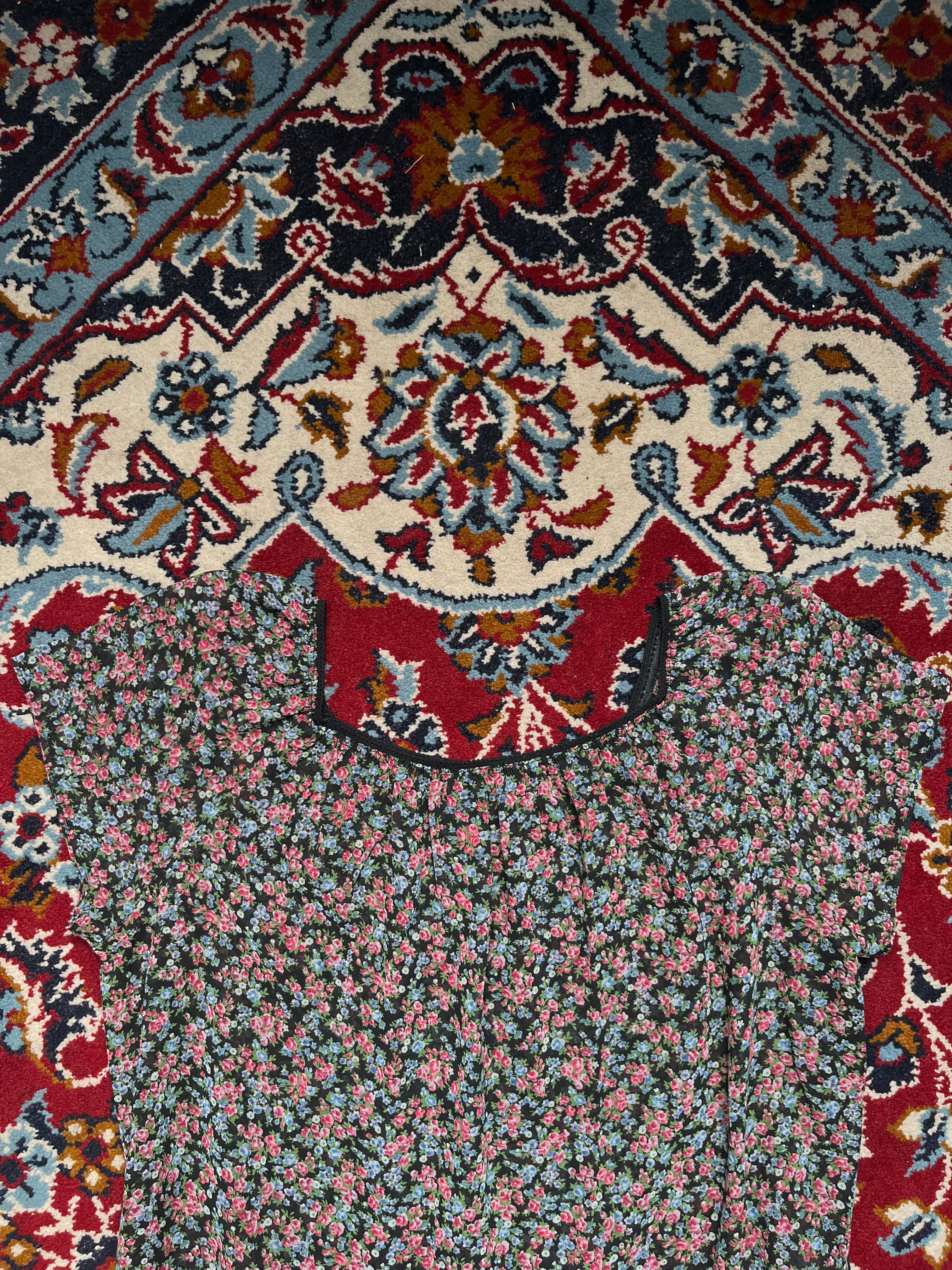 Vintage Micro Floral Print Square Neck Dress - M