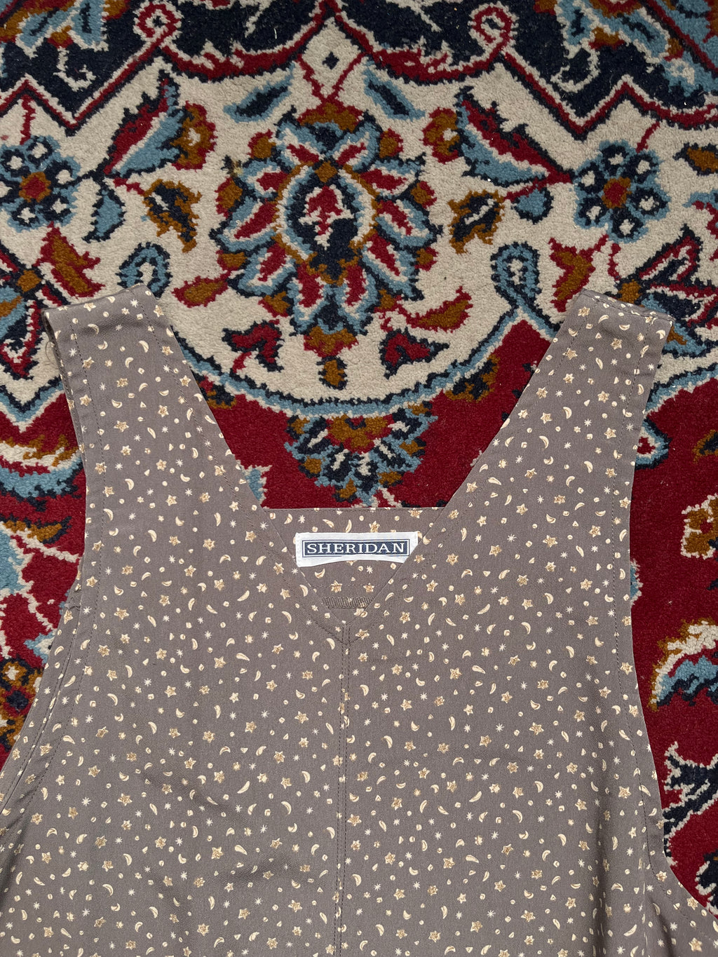SHERIDAN Vintage Celestial Star Moon Print Grey Dress - L