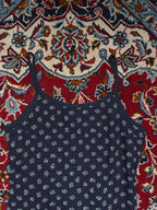 Vintage Japanese Floral Ditsy Print Layered Dark Navy Strap Cami Dress - M