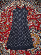 Vintage Japanese Floral Ditsy Print Layered Dark Navy Strap Cami Dress - M