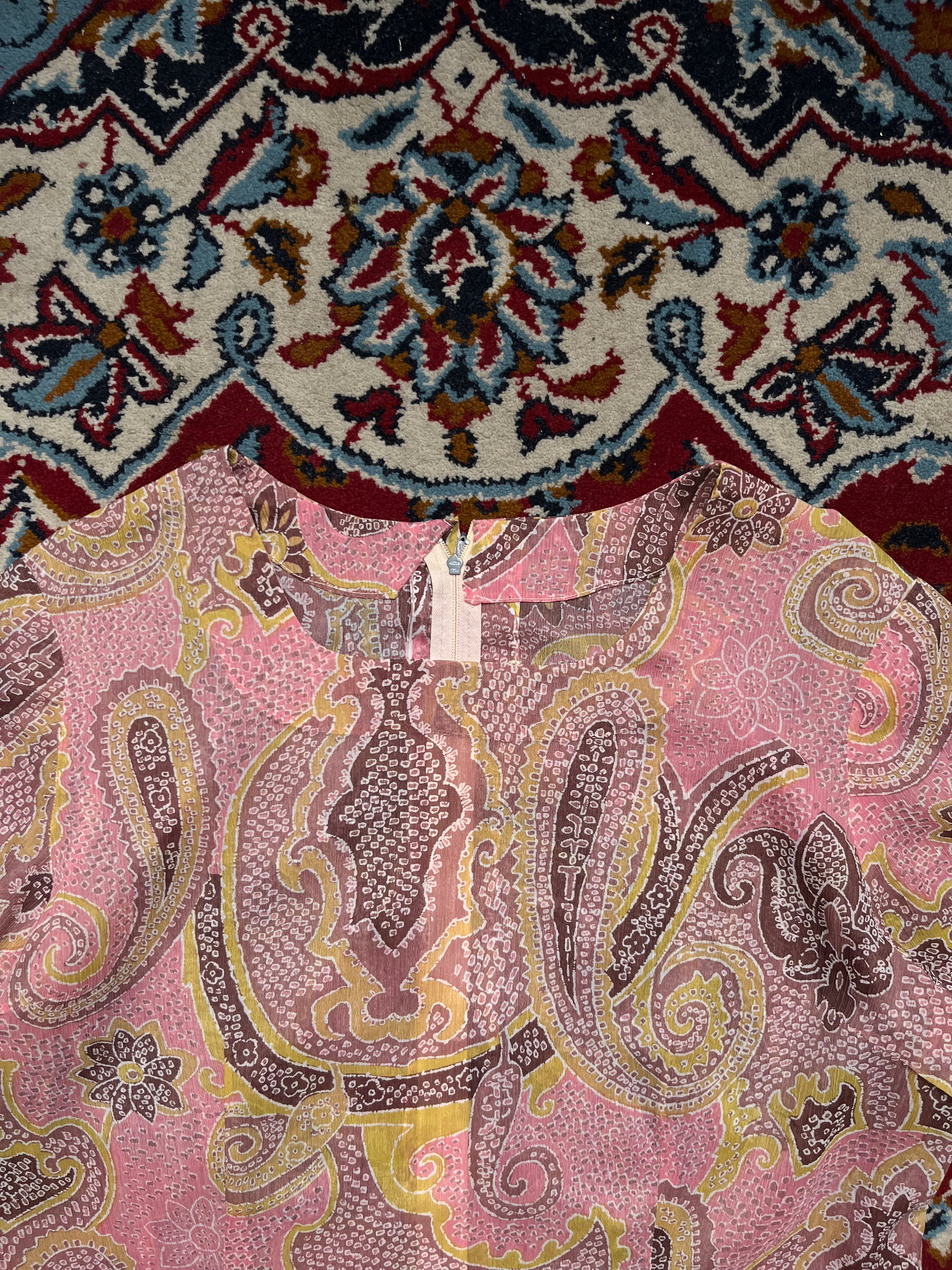 Vintage Pink Paisley Short Sleeve Dress - M