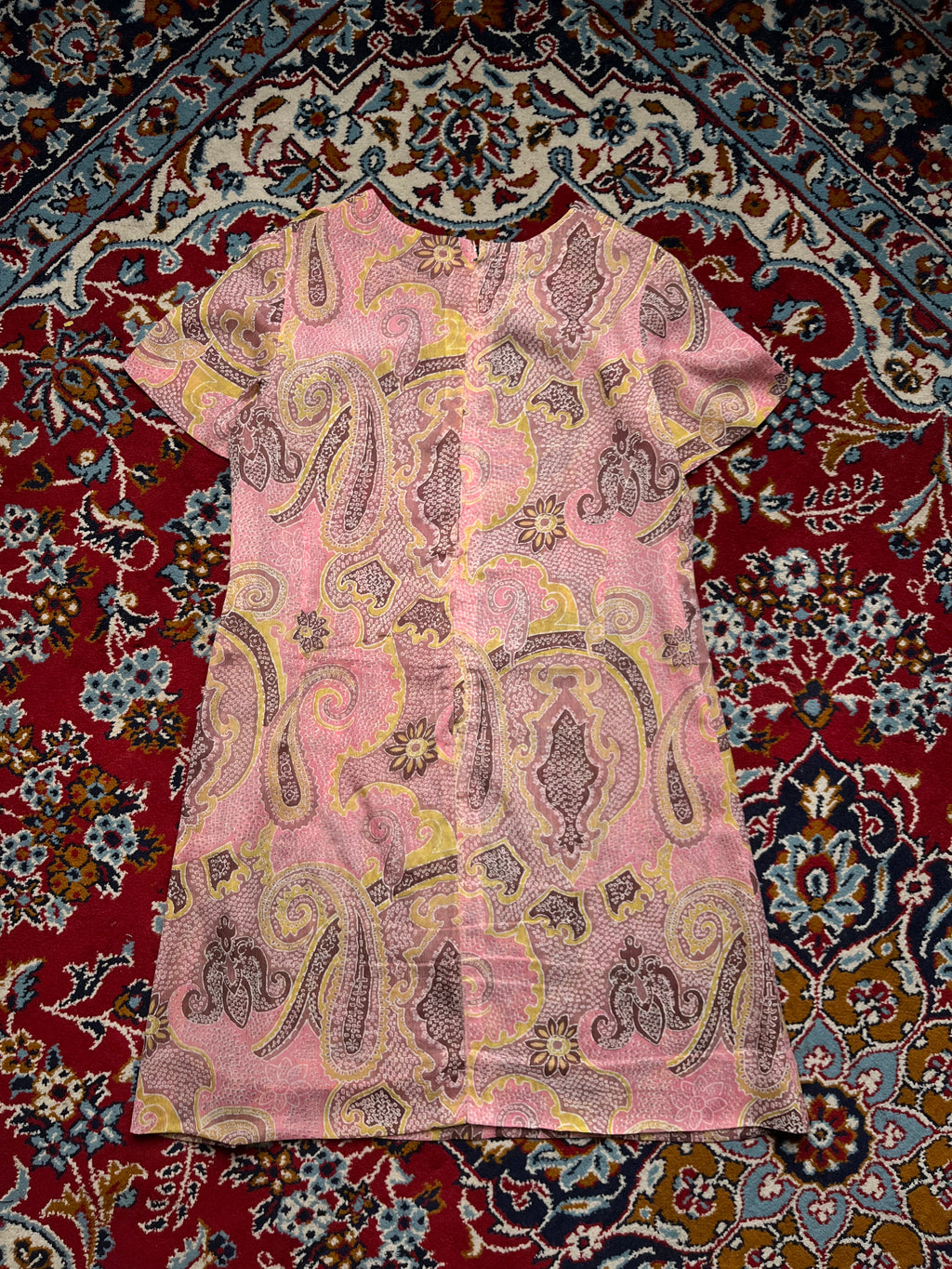 Vintage Pink Paisley Short Sleeve Dress - M