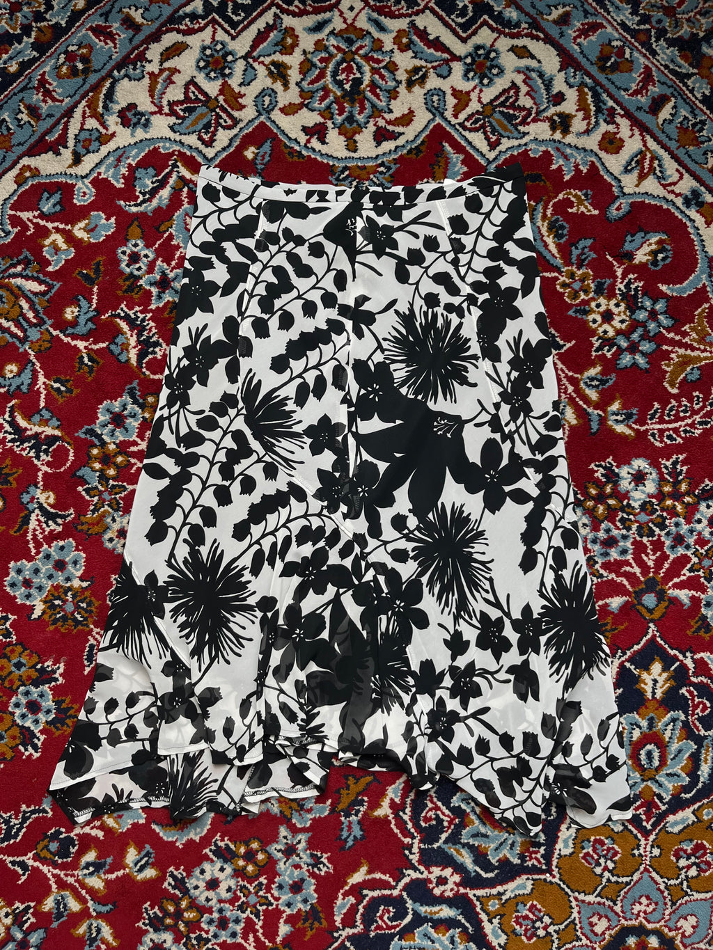 Vintage Black White Floral Chiffon Skirt - 28