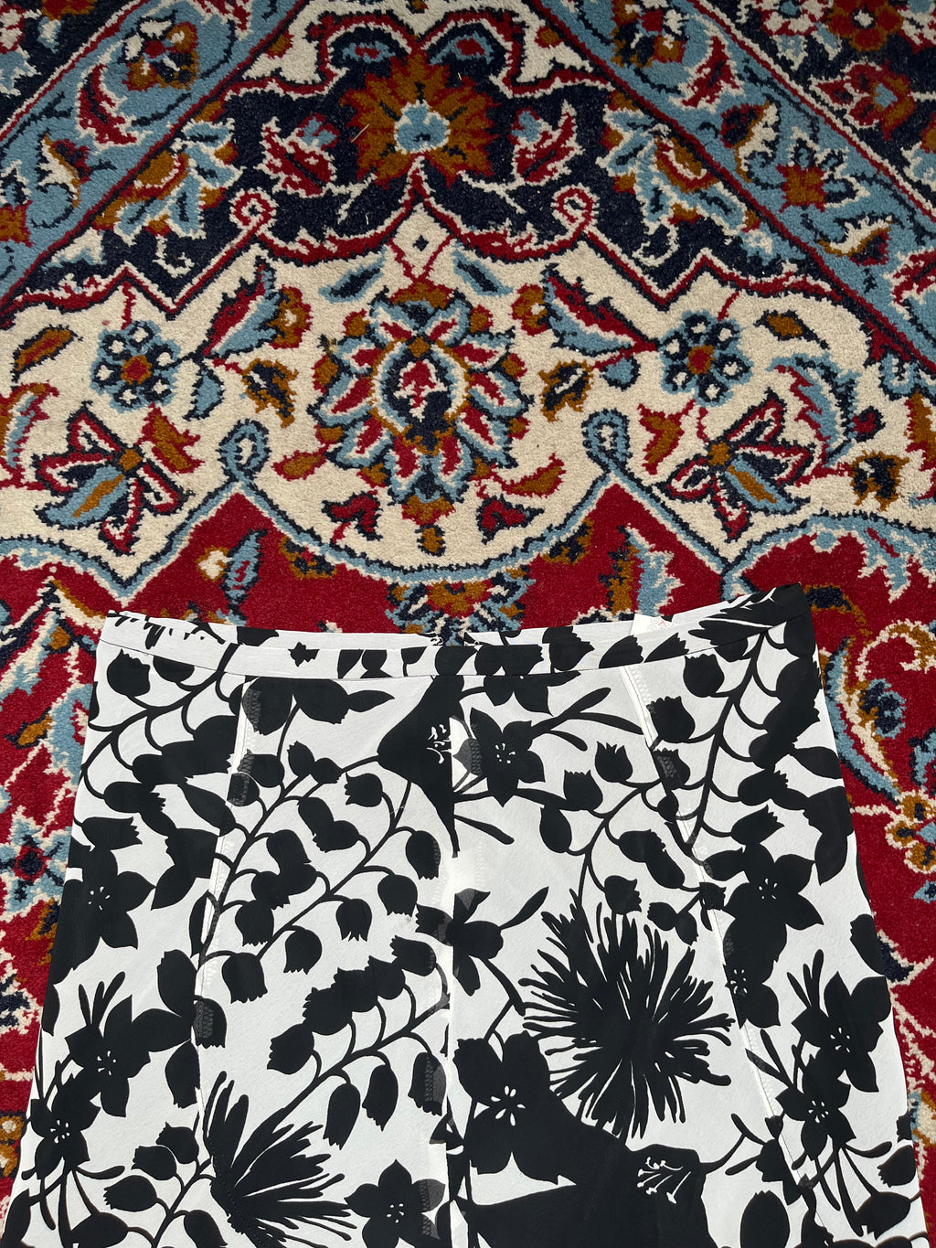 Vintage Black White Floral Chiffon Skirt - 28