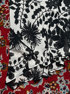 Vintage Black White Floral Chiffon Skirt - 28