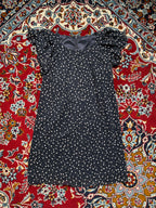 Vintage Onward Kashiyama Polka Dot Shift Flutter Sleeve Navy Blue Dress - M