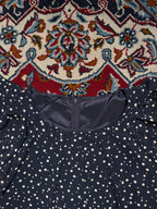 Vintage Onward Kashiyama Polka Dot Shift Flutter Sleeve Navy Blue Dress - M