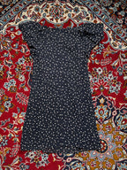 Vintage Onward Kashiyama Polka Dot Shift Flutter Sleeve Navy Blue Dress - M