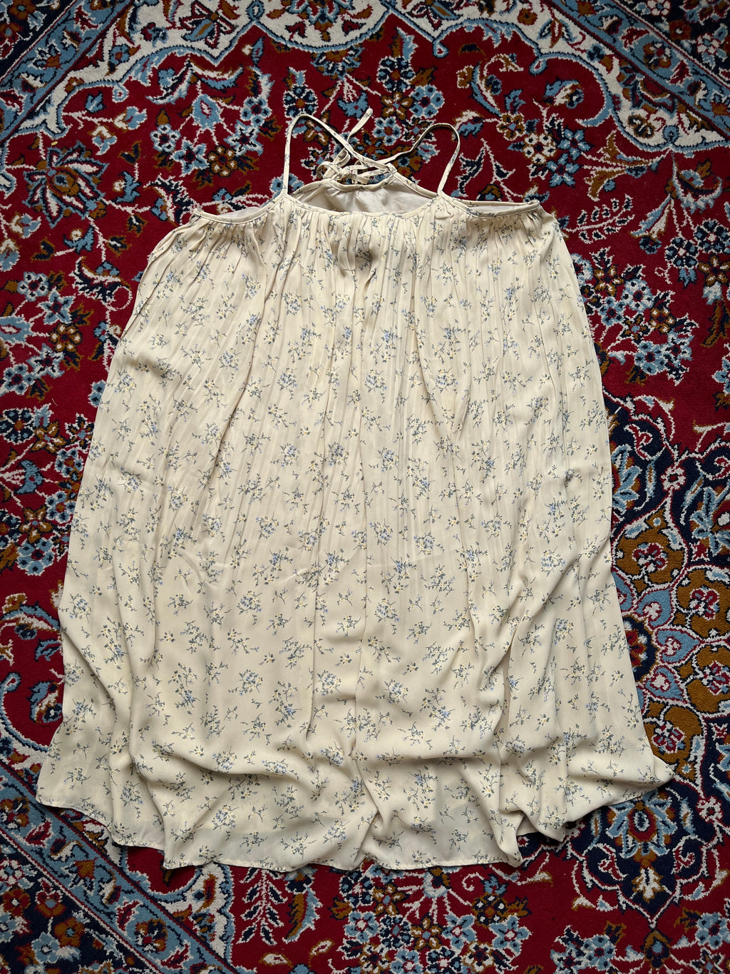 earth music & ecology Floral Pleated Beige Cami Dress - L