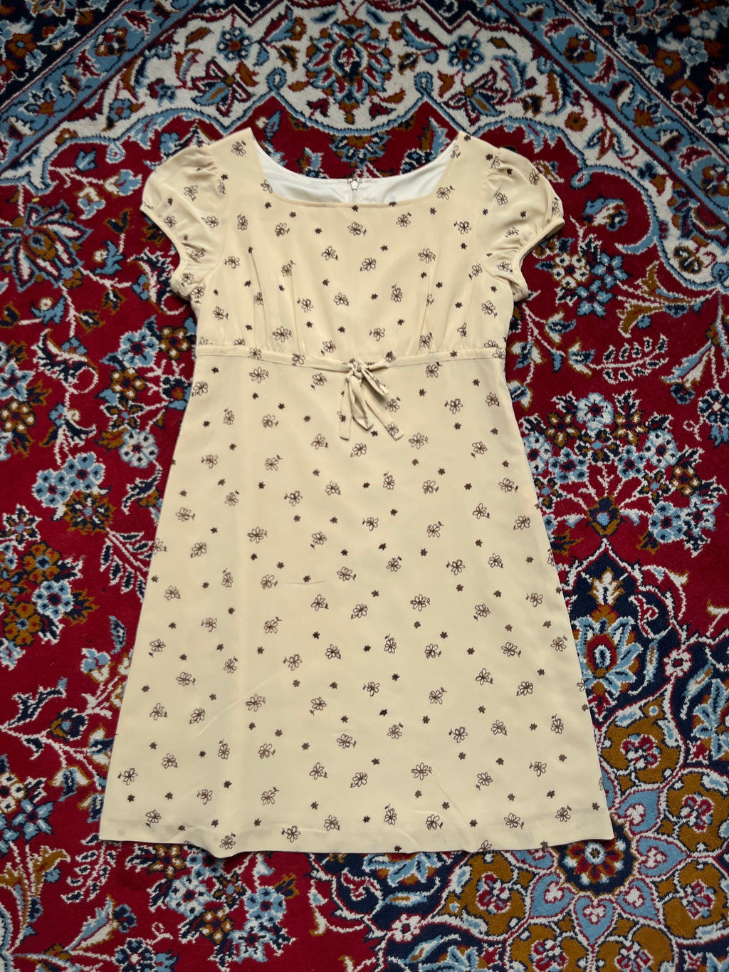 Vintage Japanese Floral Ditsy Beige Dress - M