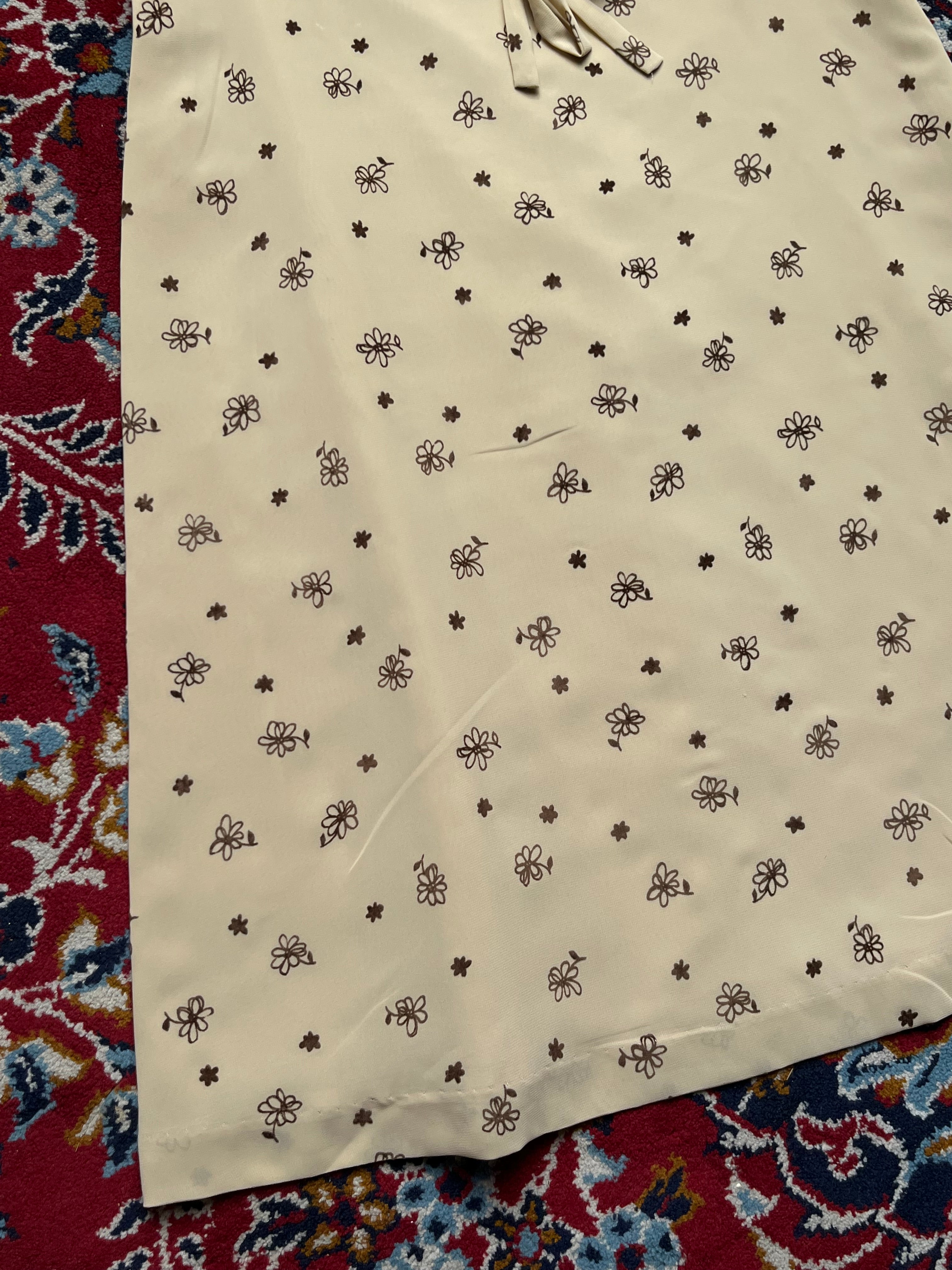 Vintage Japanese Floral Ditsy Beige Dress - M
