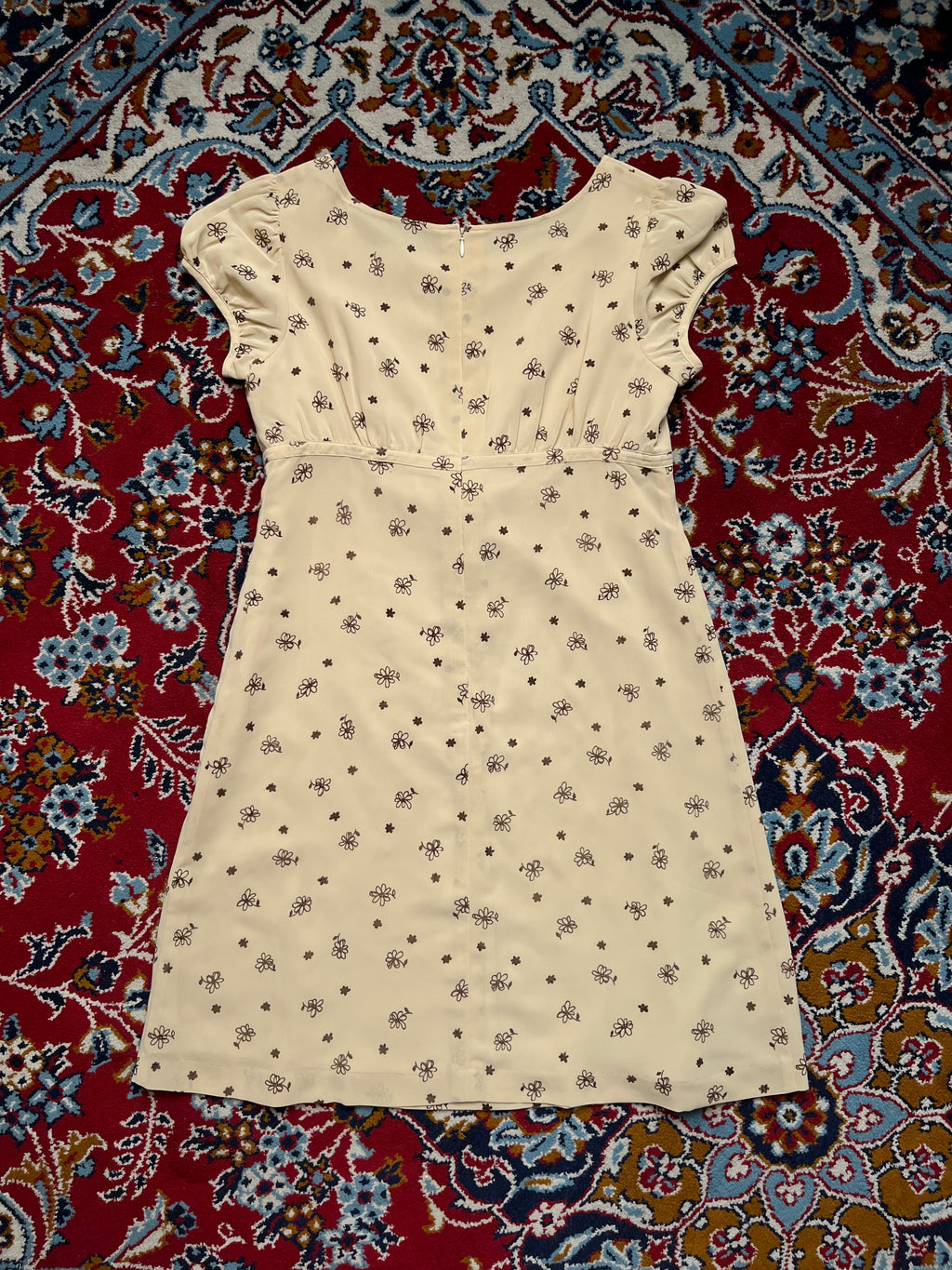 Vintage Japanese Floral Ditsy Beige Dress - M