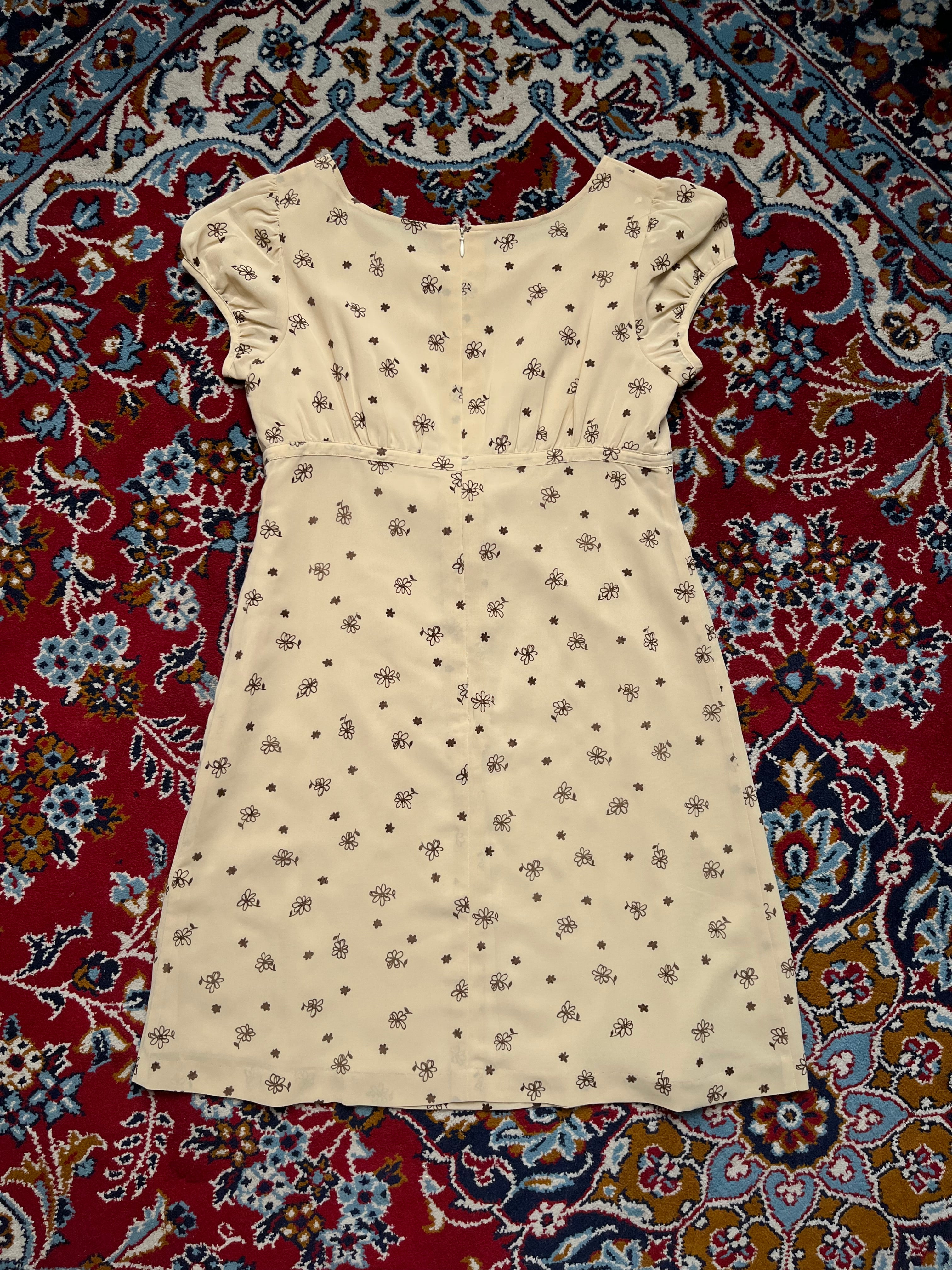 Vintage Japanese Floral Ditsy Beige Dress - M